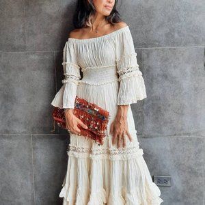 Boho Wedding Dress,Off Shoulder Maxi dress,Beach Wedding dress,Photoshoot Dress.
